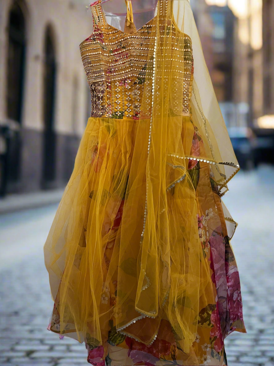 Premium Partywear gown with belt and Dupatta
