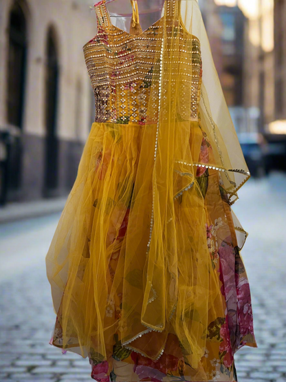 Premium Partywear gown with belt and Dupatta