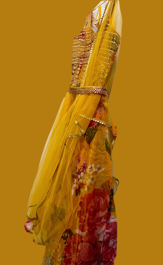 Premium Partywear gown with belt and Dupatta